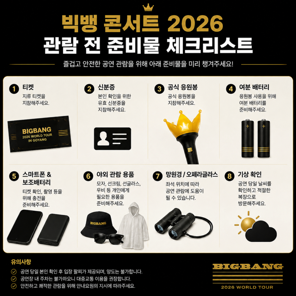 빅뱅 콘서트 2026 고양 공연 준비물과 공식 응원봉